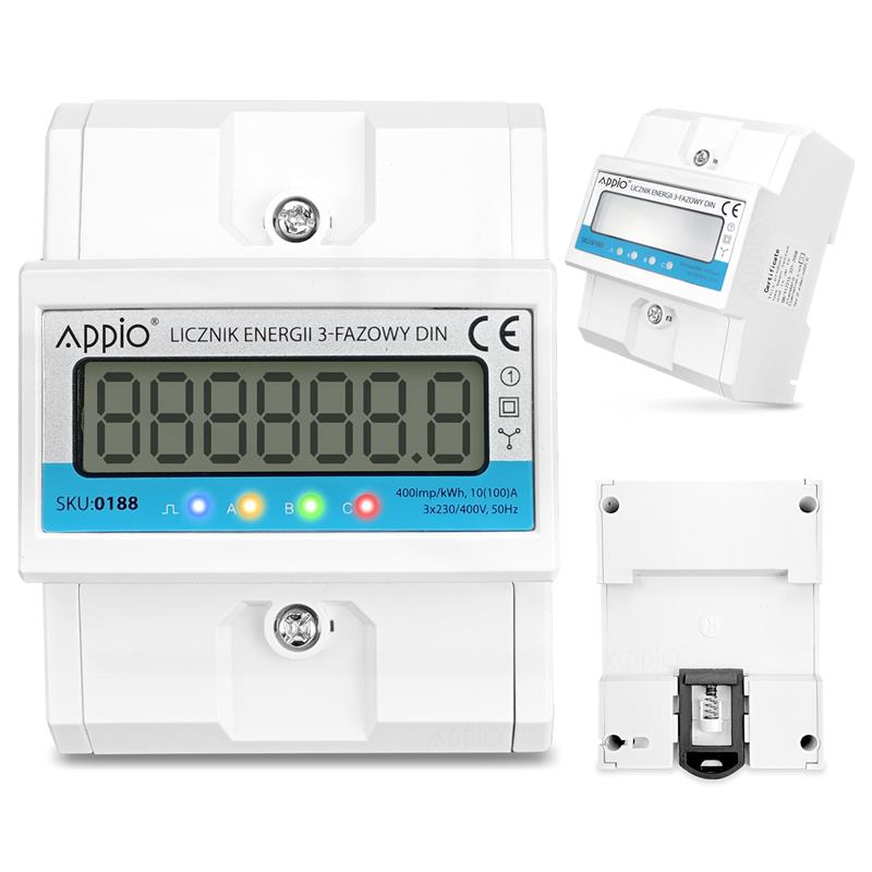 Licznik Prądu Trójfazowy 3 Fazy Miernik Energi Na Szynę Din Precyzyjny 100A