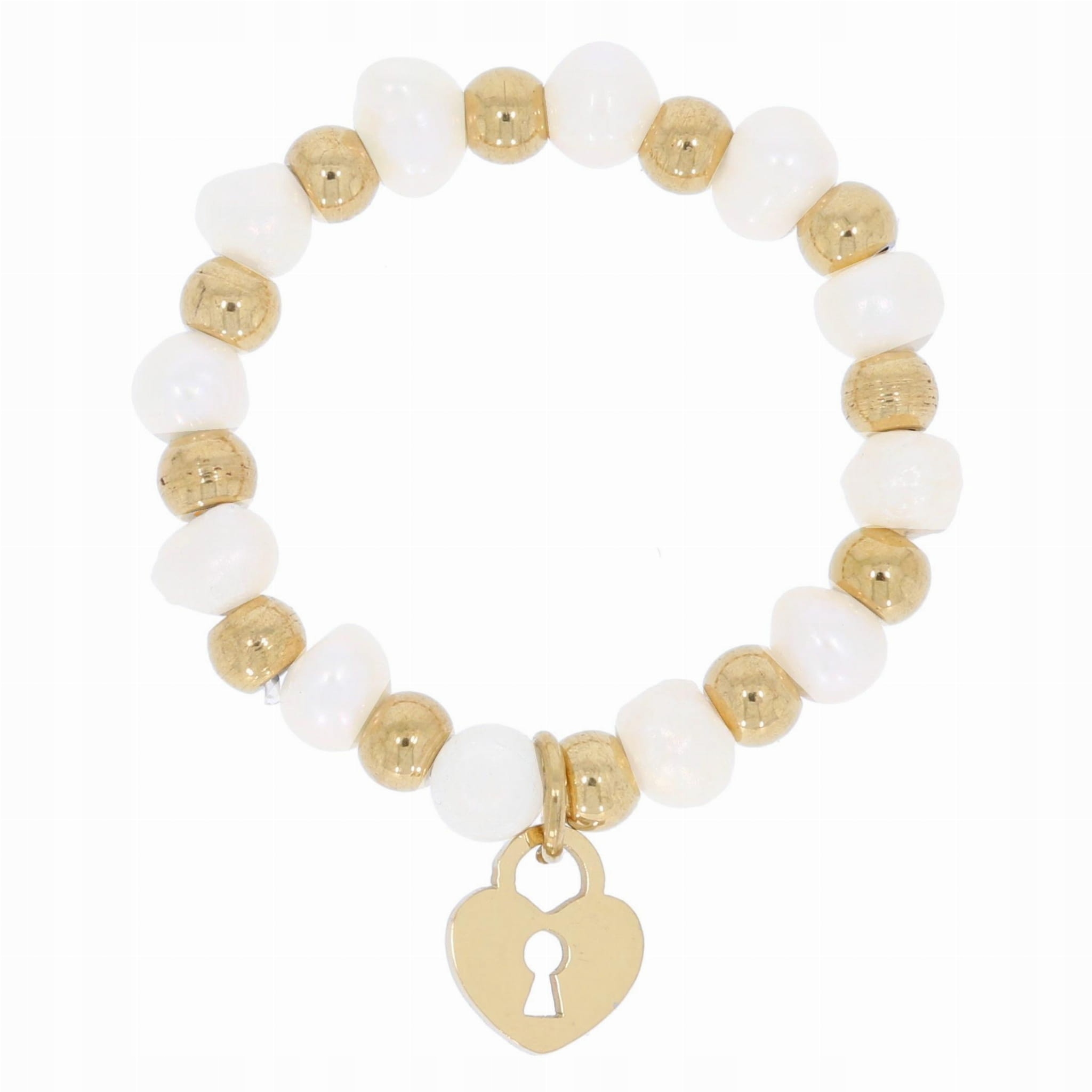 

Pierścionek Elastyczny Stal Perełki Złote Serce