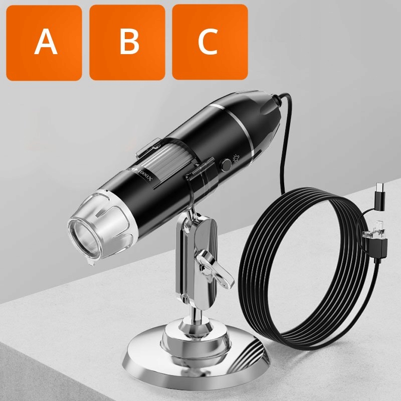 MIKROSKOP CYFROWY 1600x 3M 8LED 3w1 USB PRZEWÓD 1,5M STATYW ANDROID PC APP Typ mikroskopu cyfrowy