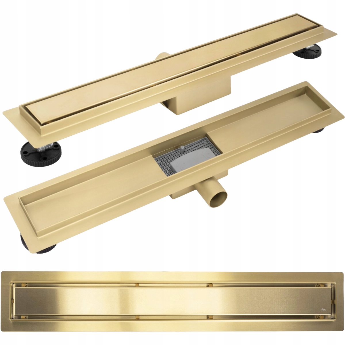 Rea lineárny odtok Neox zlatý kartáčovaný reverzibilný 2v1 60 cm Rea-G4892