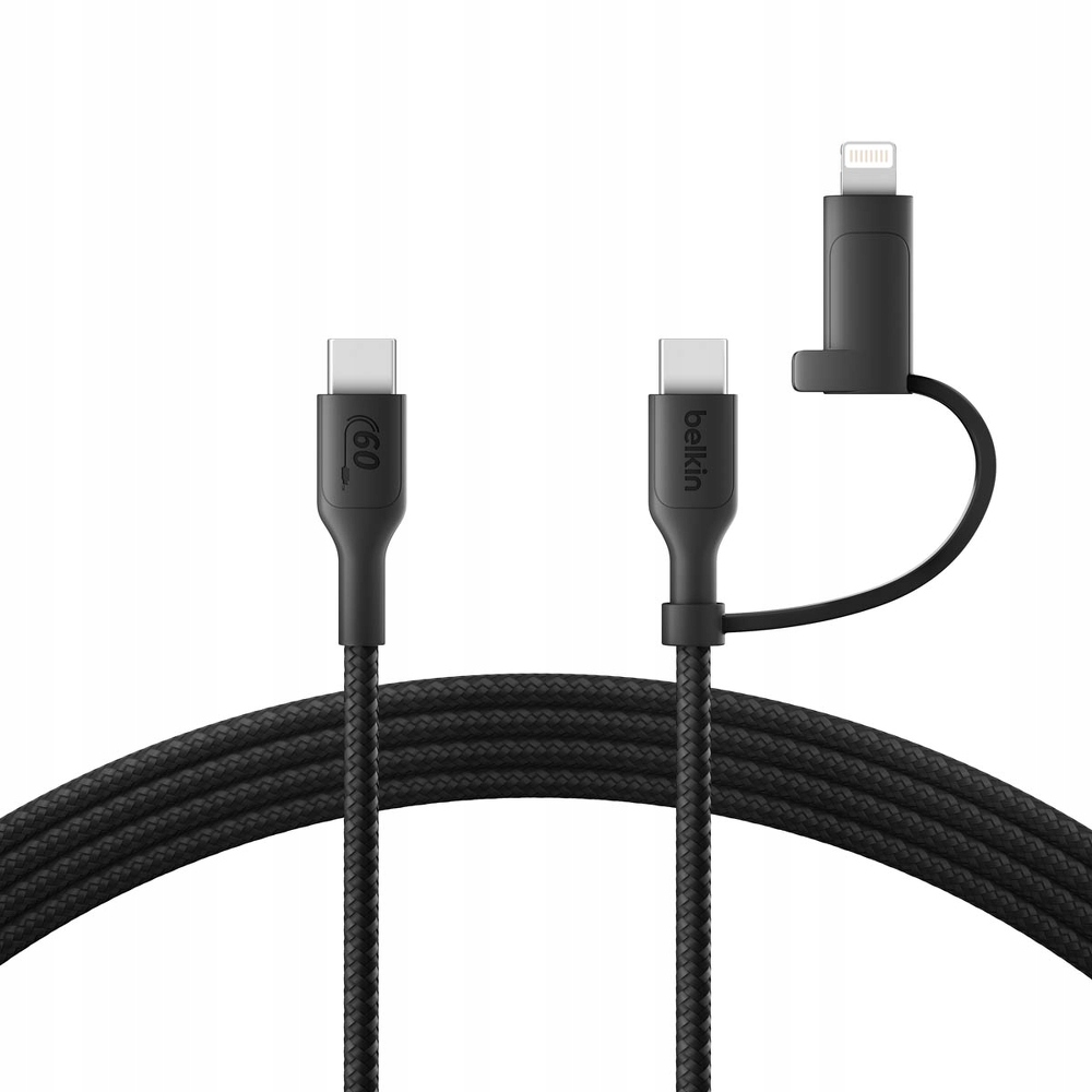 Belkin Kabel 2 v 1 s konektory Usb-c a Lightning, 60 W, opletený, 1,5 m, černý
