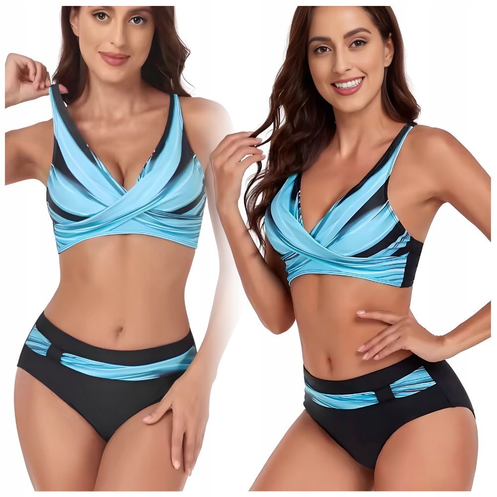 DWUCZĘŚCIOWY STRÓJ KĄPIELOWY BIKINI WYSOKI BLUE STAN PLUS SIZE XXL
