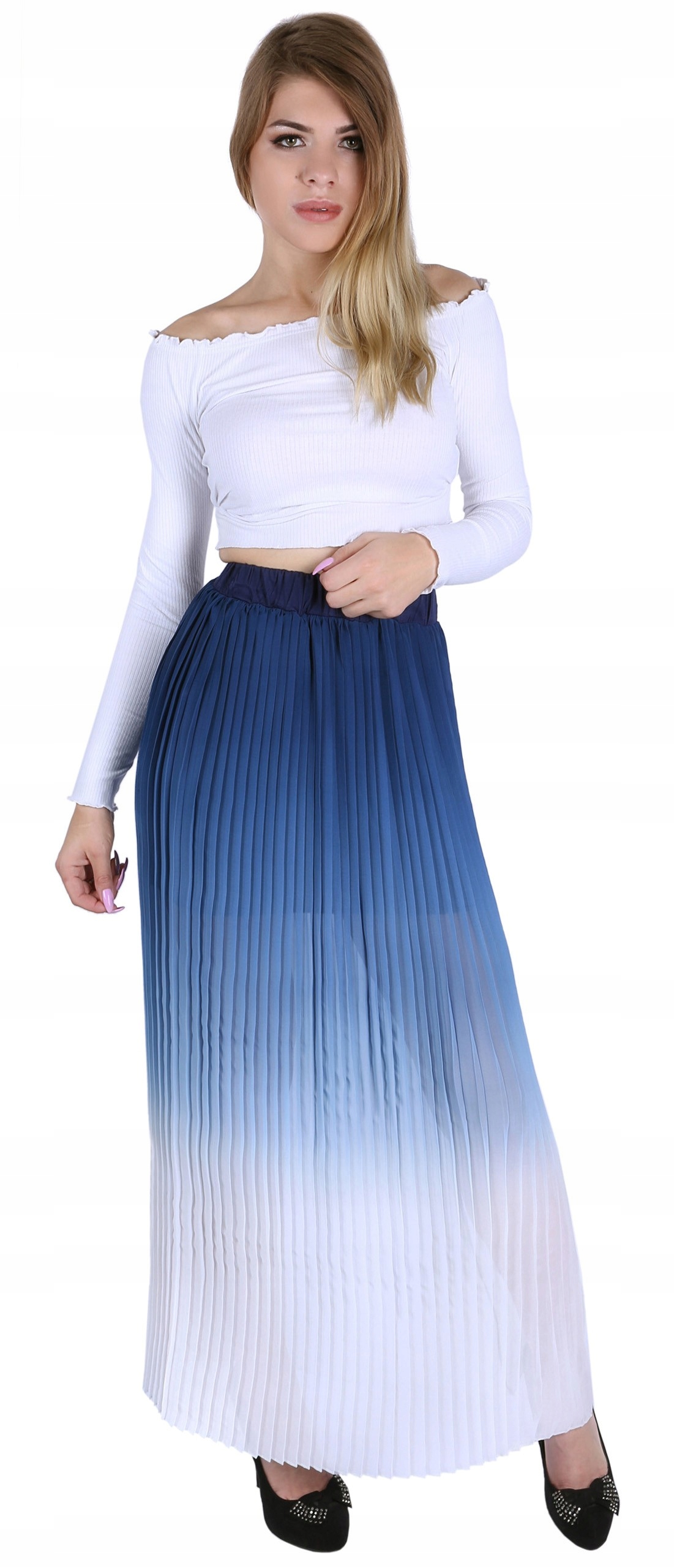 

Niebiesko-ecru, plisowana spódnica ombre XL