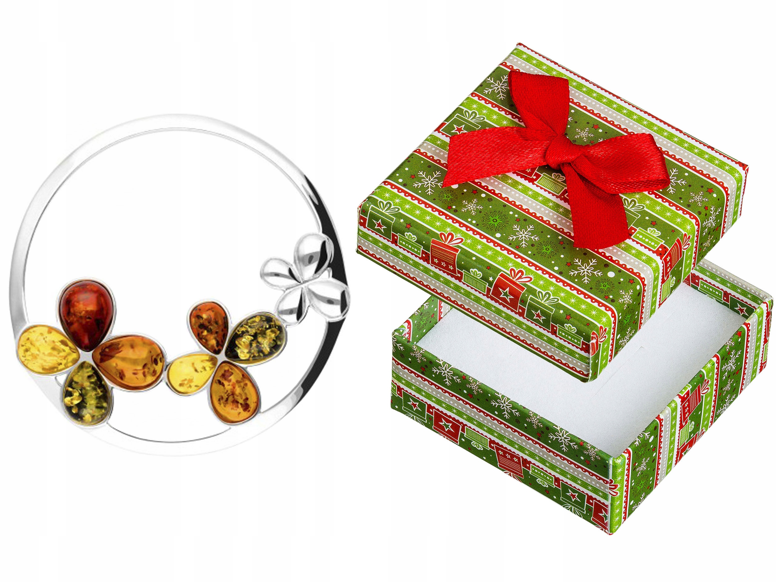 Velký stříbrný přívěsek s jantarem Kulatý stříbrný přívěsek Kolečko Květ