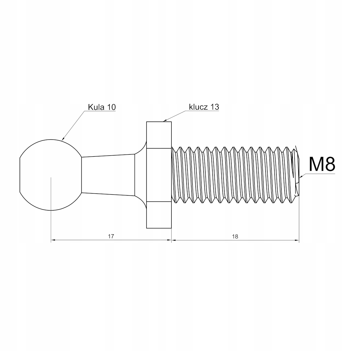 Sworzeń kulowy siłownika gazowego M8 fi 10mm Producent części Mizar
