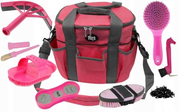 Różowy zestaw szczotek dla konia torba do przechowywania pielęgnacja konia