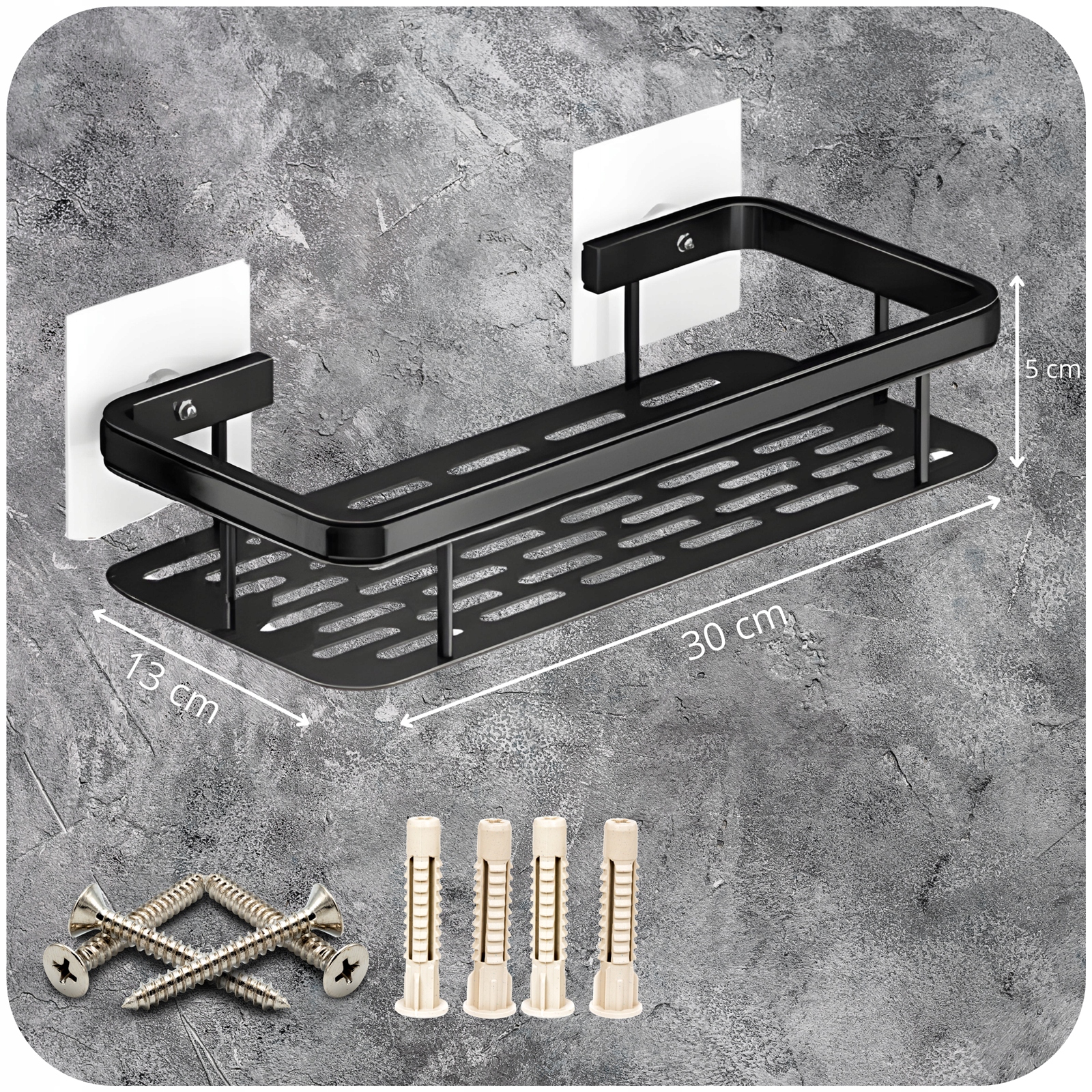 PÓŁKA ŁAZIENKOWA WISZĄCA METALOWA SAMOPRZYLEPNA CZARNA LOFT PÓŁKI 2 SZT Rodzaj naścienna