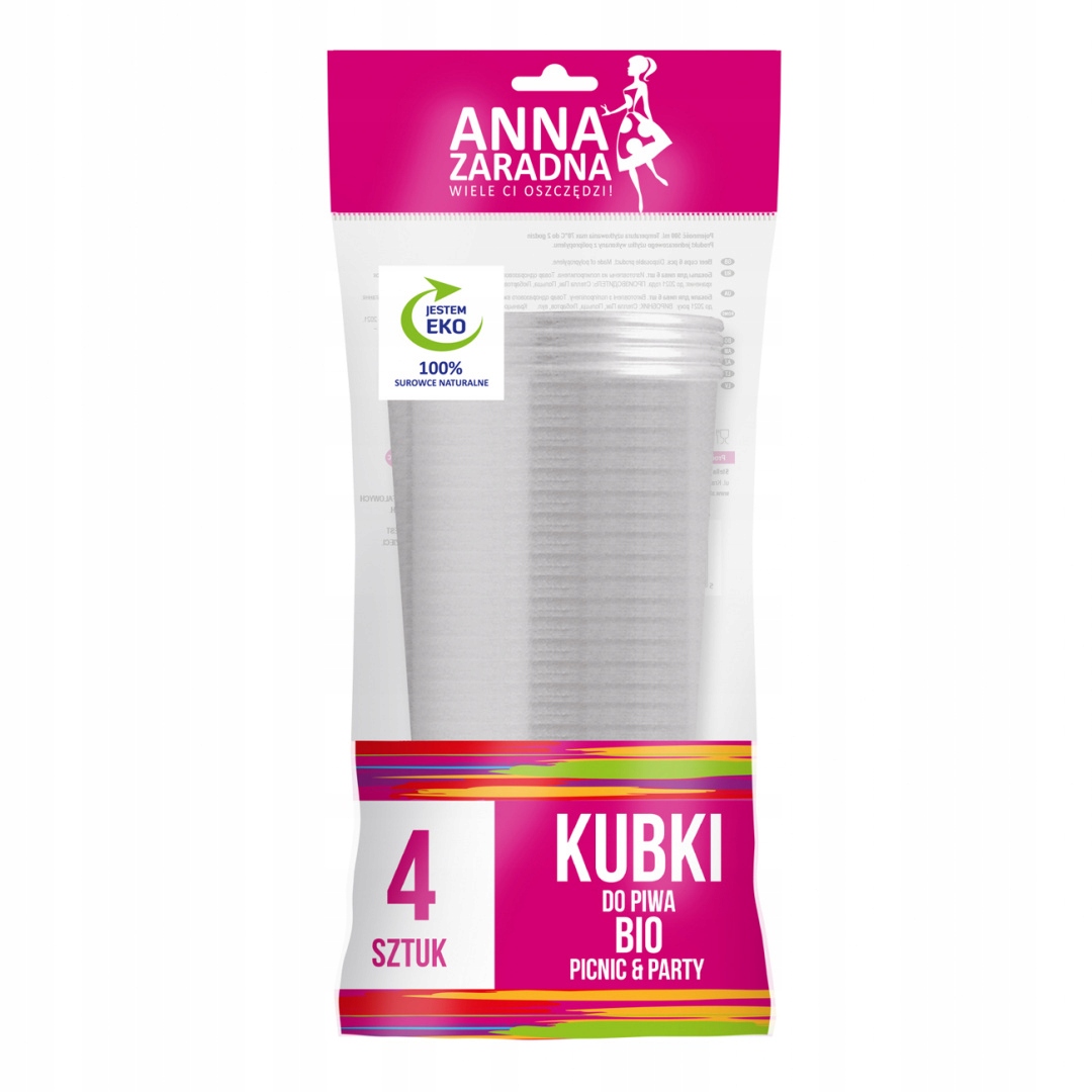 

Kubki jednorazowe Anna Zaradna Bio 500 ml 4 sztuki