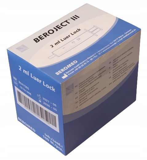 

Strzykawki 3 częściowe luer lock 2ml /100 szt