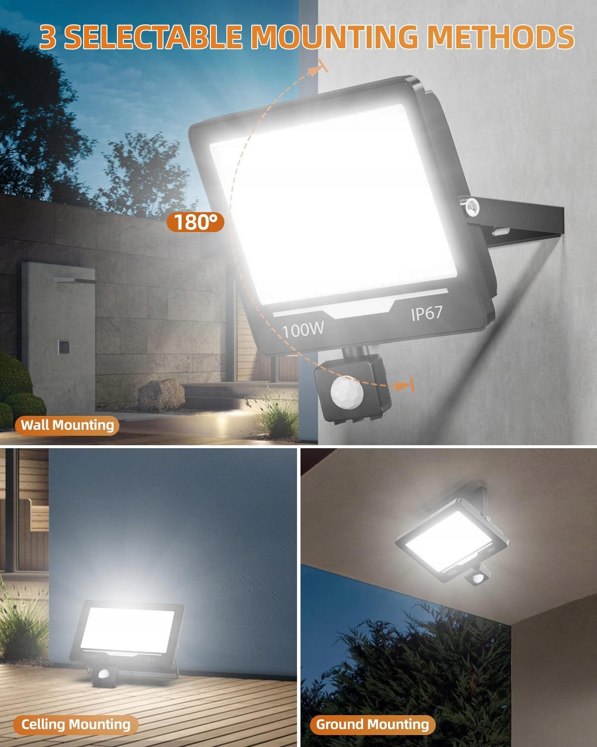 Reflektor LED Z Czujnikiem Ruchu 2 Sztuki 100W IP67 6500K TOPAUBUB — miniatura 5