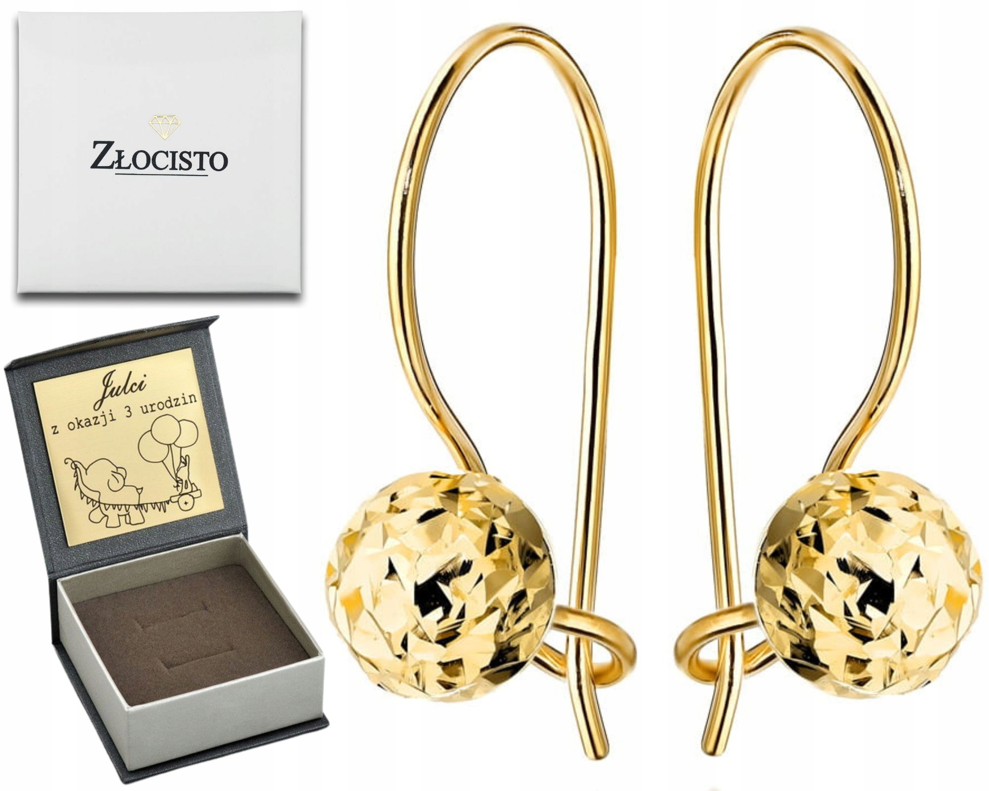 Zlaté Náušnice S Diamantovými Kuličkami Na Biglu, Třpytící Se, Efekt 585