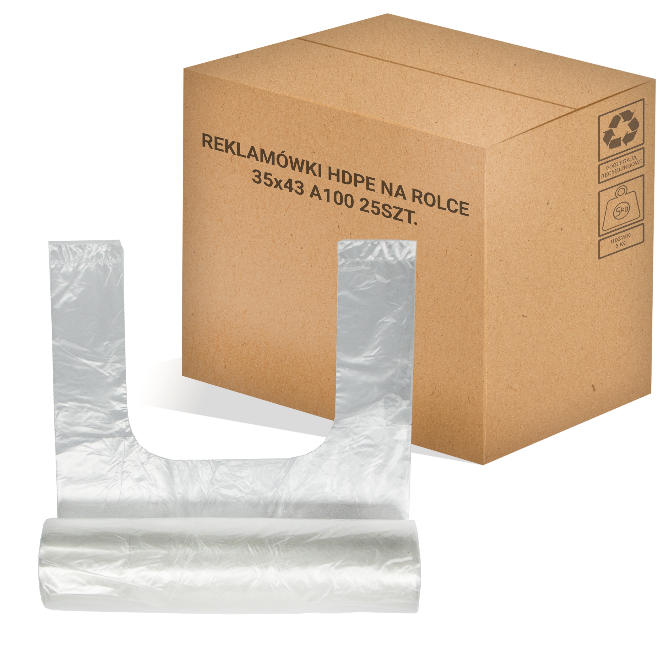 Reklamówki Jednorazowe Zrywki na Rolce do 5kg Karton 25x100szt