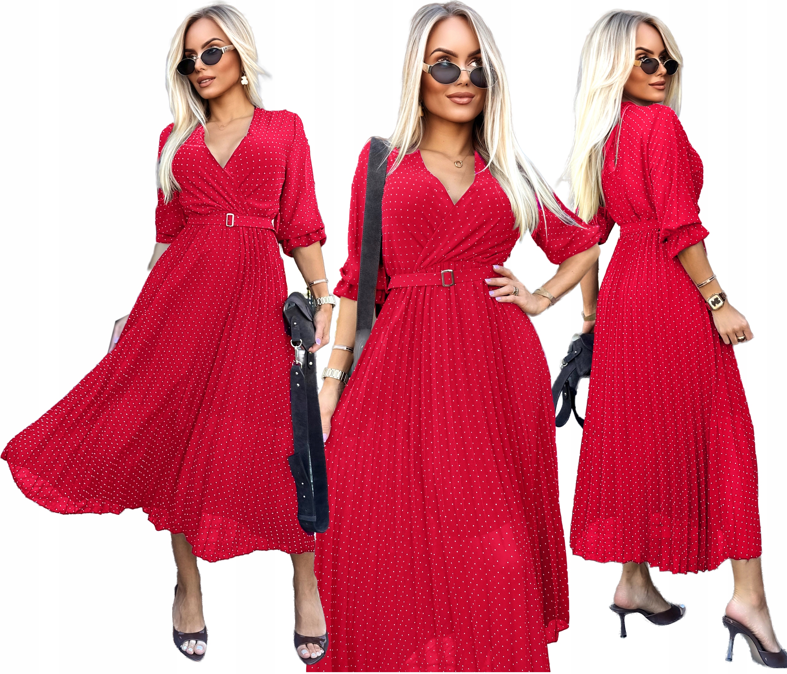 Červená elegantní plisovaná Šaty Dámská šifonová svatební hostina Laura