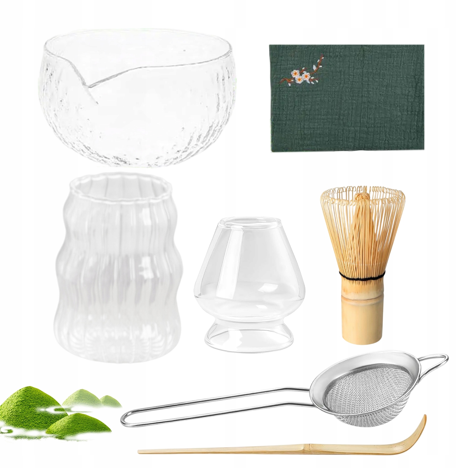 Levně Dárková Sada Na Matcha Čaj Se Skleněnou Miskou A Bambusovou Metličkou