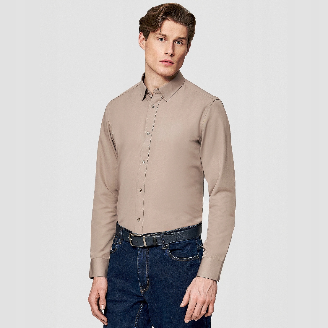 Elegantní hnědá pánská košile s vlnou Slim Fit Pako Lorente vel