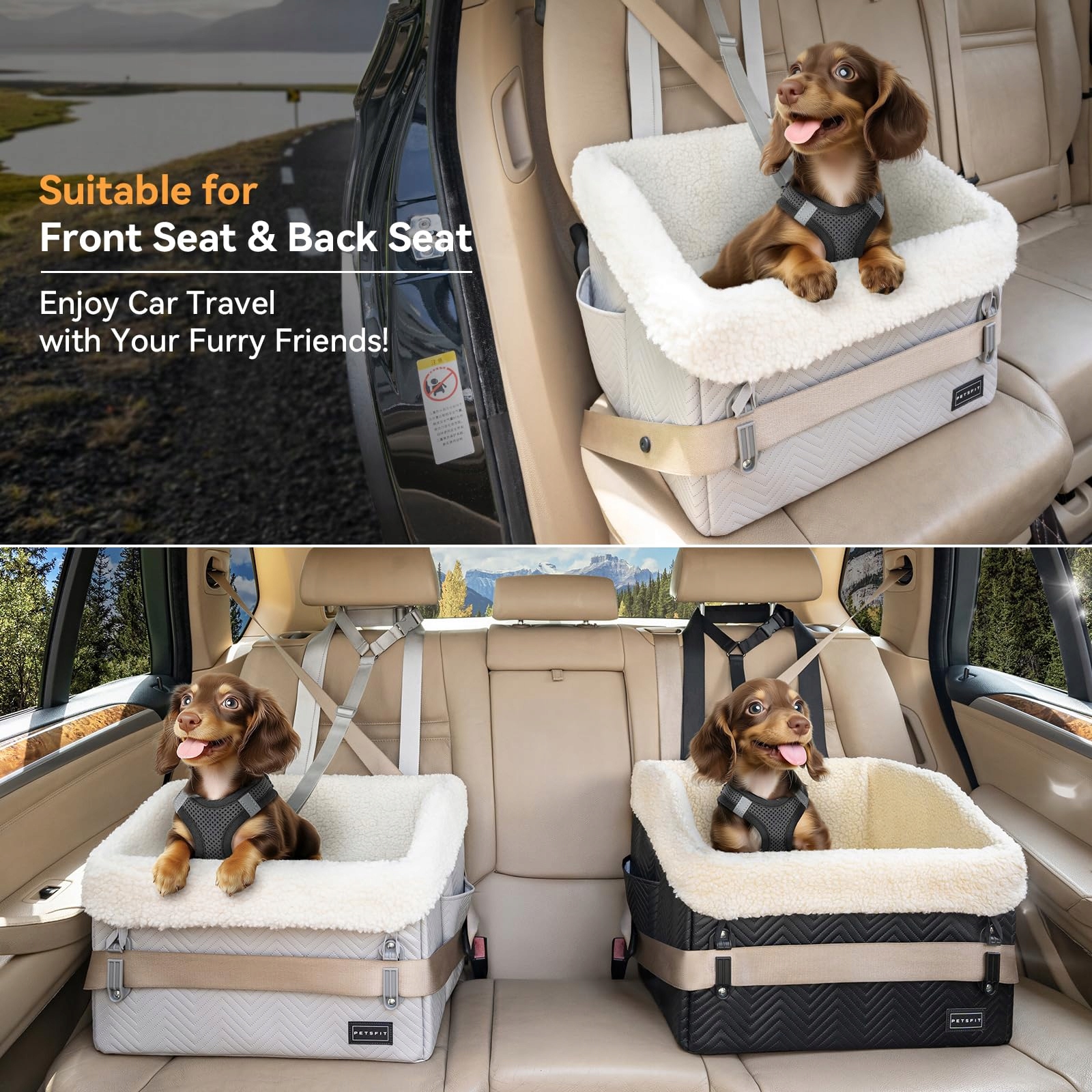 PETSFIT Podwyższony Fotelik Samochodowy Dla Psów Małych Do 12kg — miniatura 3