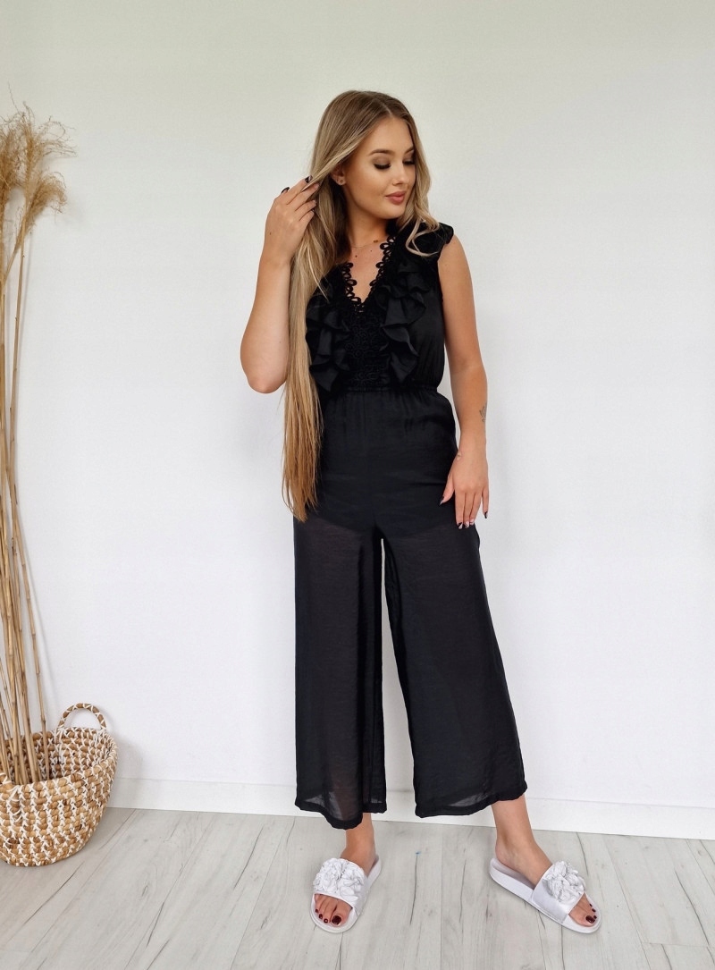 KOMBINEZON z falbaną CZARNY ROZMIAR S