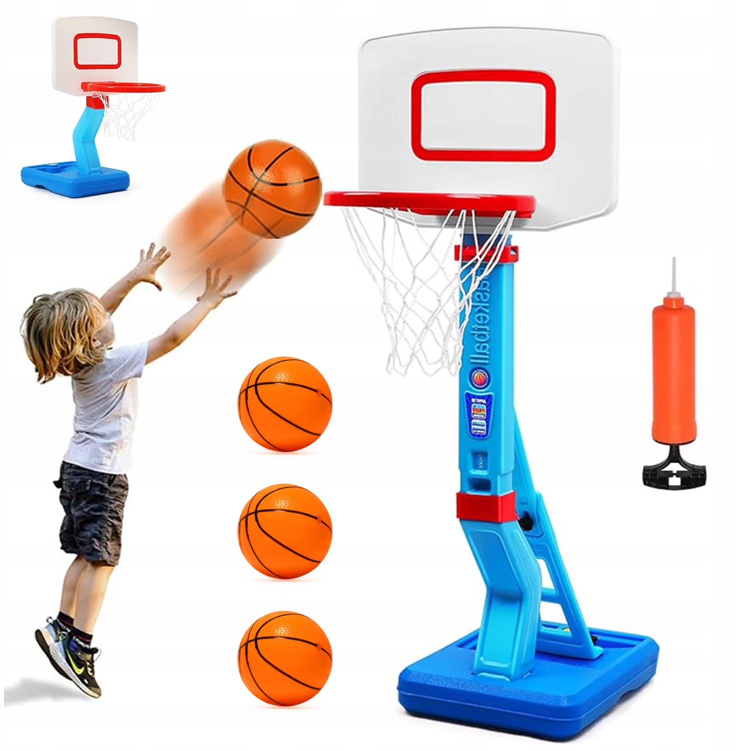 Regulovatelný Basketbalový Koš Pro Děti 70-138 Cm Přenosný Set 4 Míčků