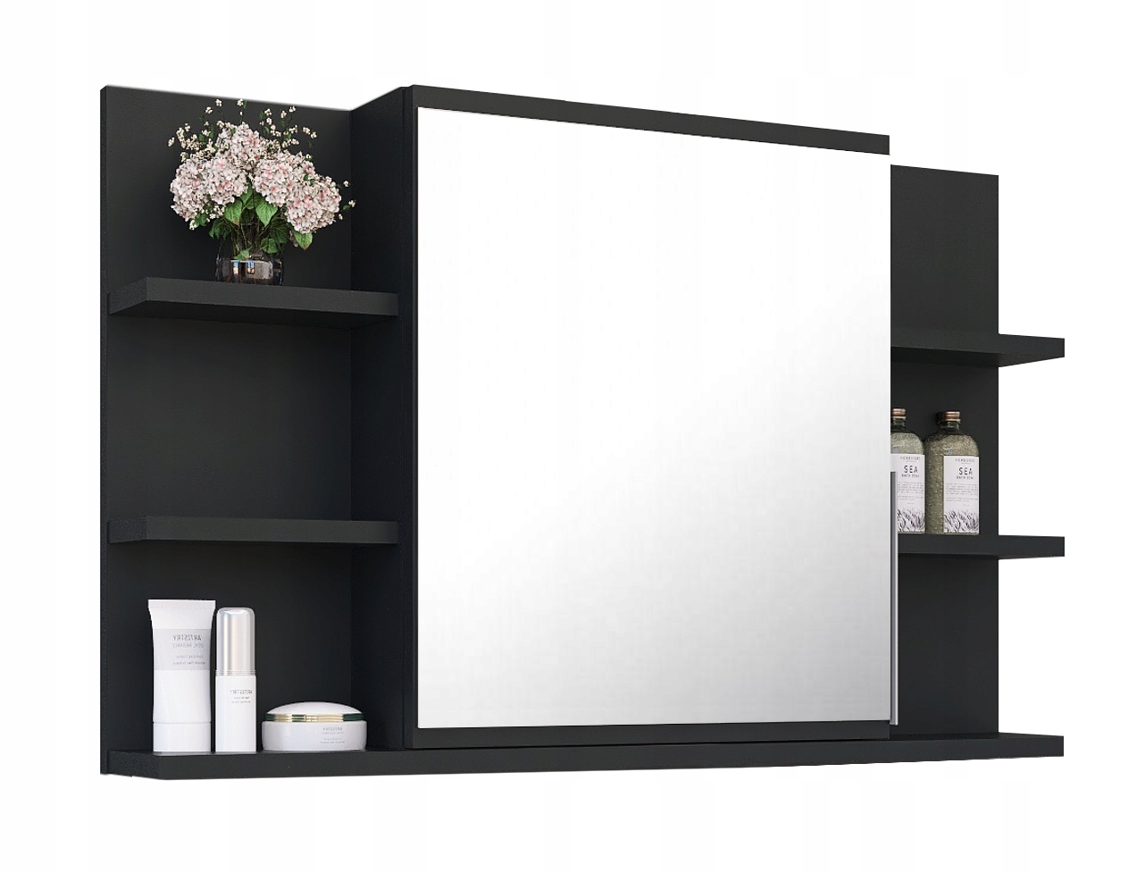 Kúpeľňová skrinka 80x50 cm čierna matná závesná 6 políc moderná
