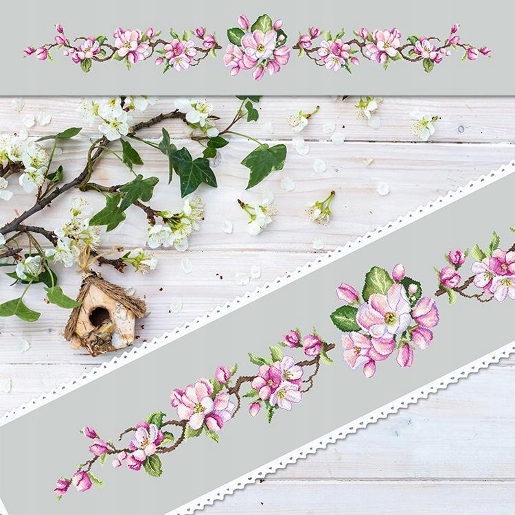 Vyšívací sada-Dlouhý běhoun s květy jabloně