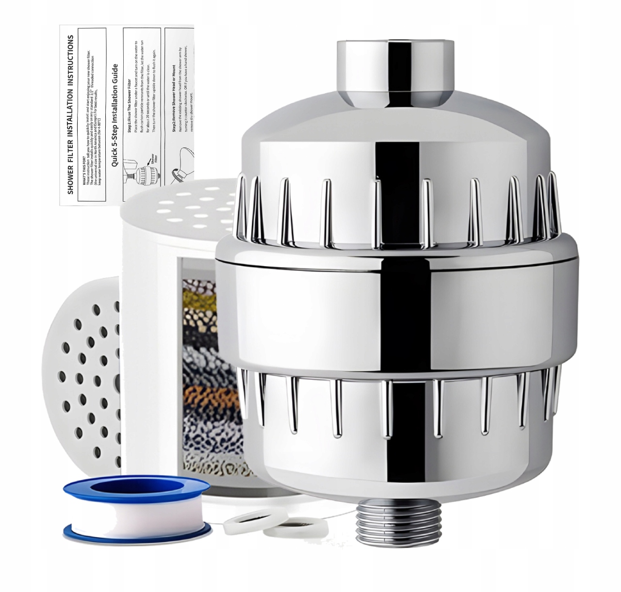Sprchový Filtr Do Vody shock Chrom Stříbrný s náhradní náplní 5-80°C