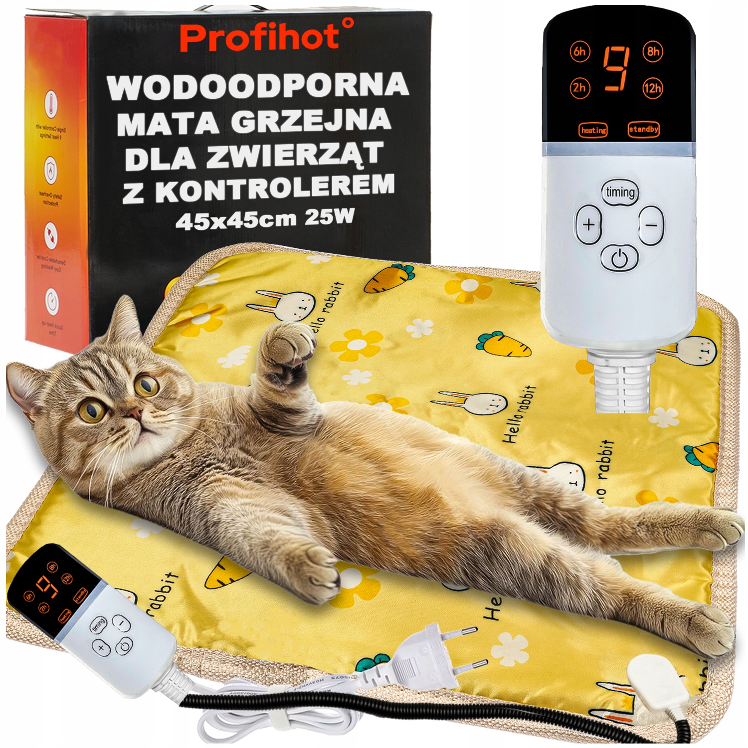 Levně Velká Vyhřívací Podložka Voděodolná S Ovladačem pro kočky psa 45x45cm 25W
