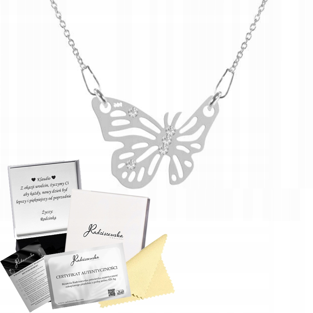 Stříbrný Náhrdelník Motýl Motýlek Řetízek 925 Narozeniny Šperky Přání