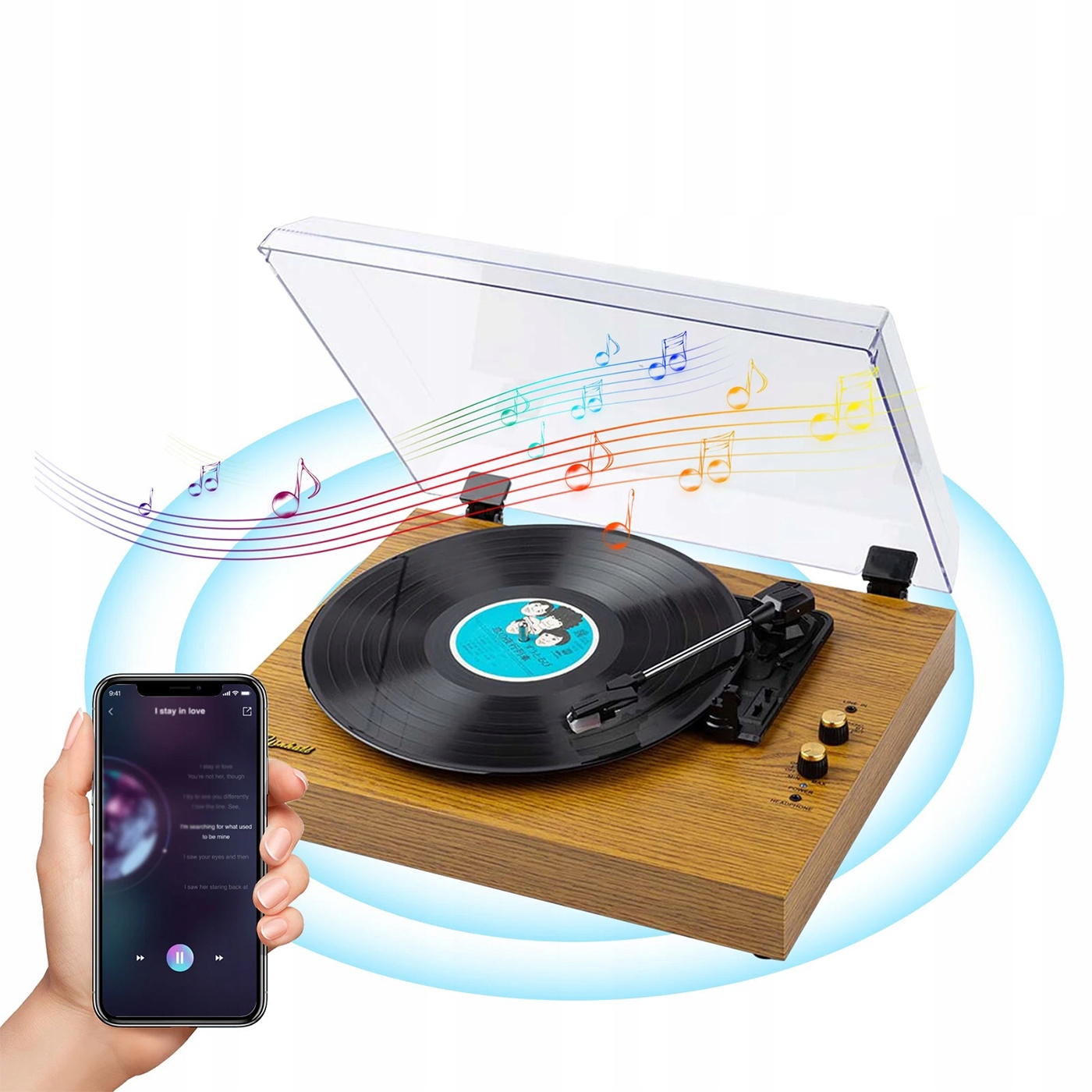 Gramofón Retro Vinyl Bluetooth 5.0 Reproduktory 3 rýchlosti Aux Rca Čierna