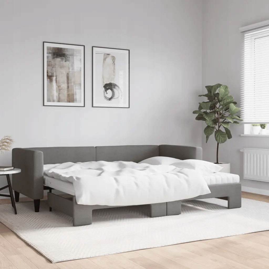 Válenda s přistýlkou a matracemi tmavě šedá 80 x 200 cm textil Šedá 3196592
