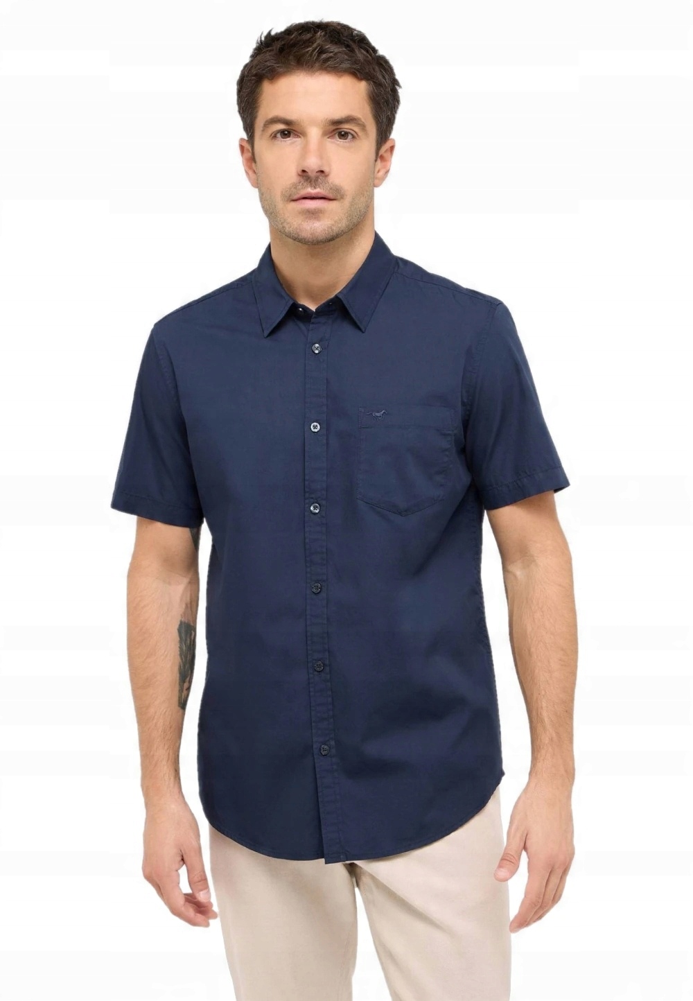 Elegantní Pánská Košile S Krátkým Rukávem Bavlna, Límeček Mustang, Velikost M