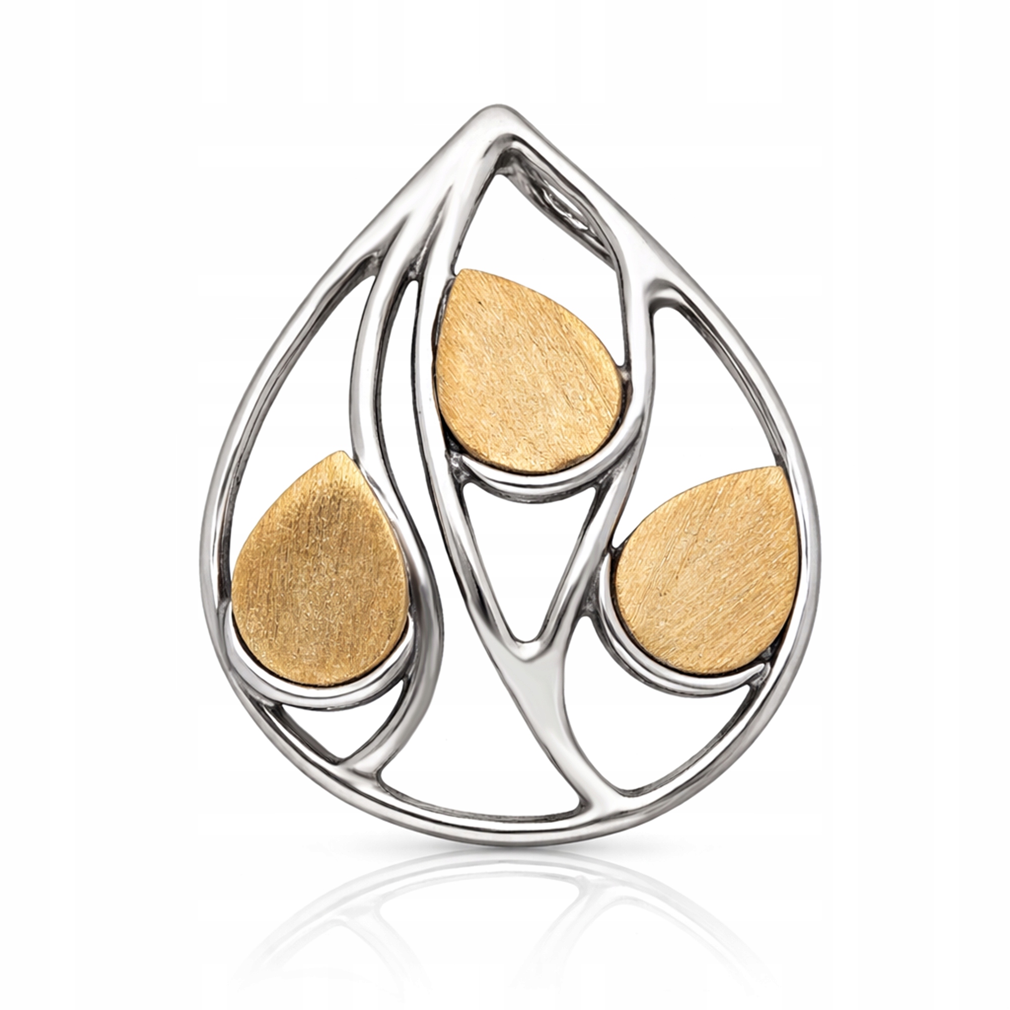 Stříbrný přívěsek 925 dvoubarevná slza lísteček pozlacená ažurová oxidovaná