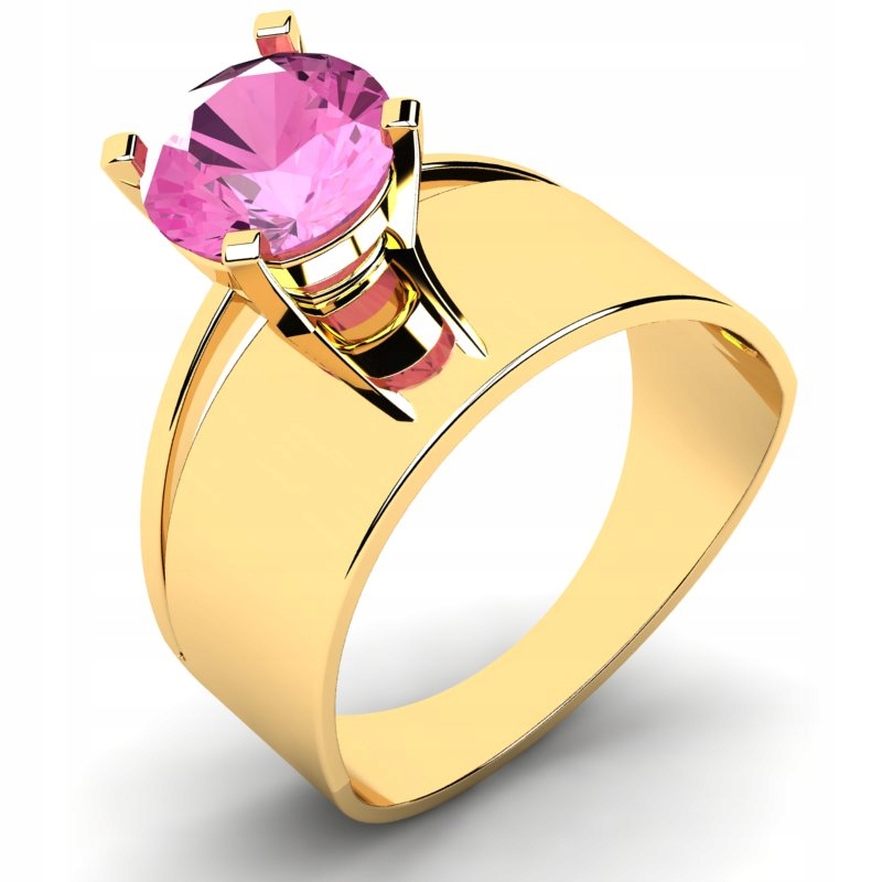 

Szeroki Pierścionek Złoty Z Różową Cyrkonią