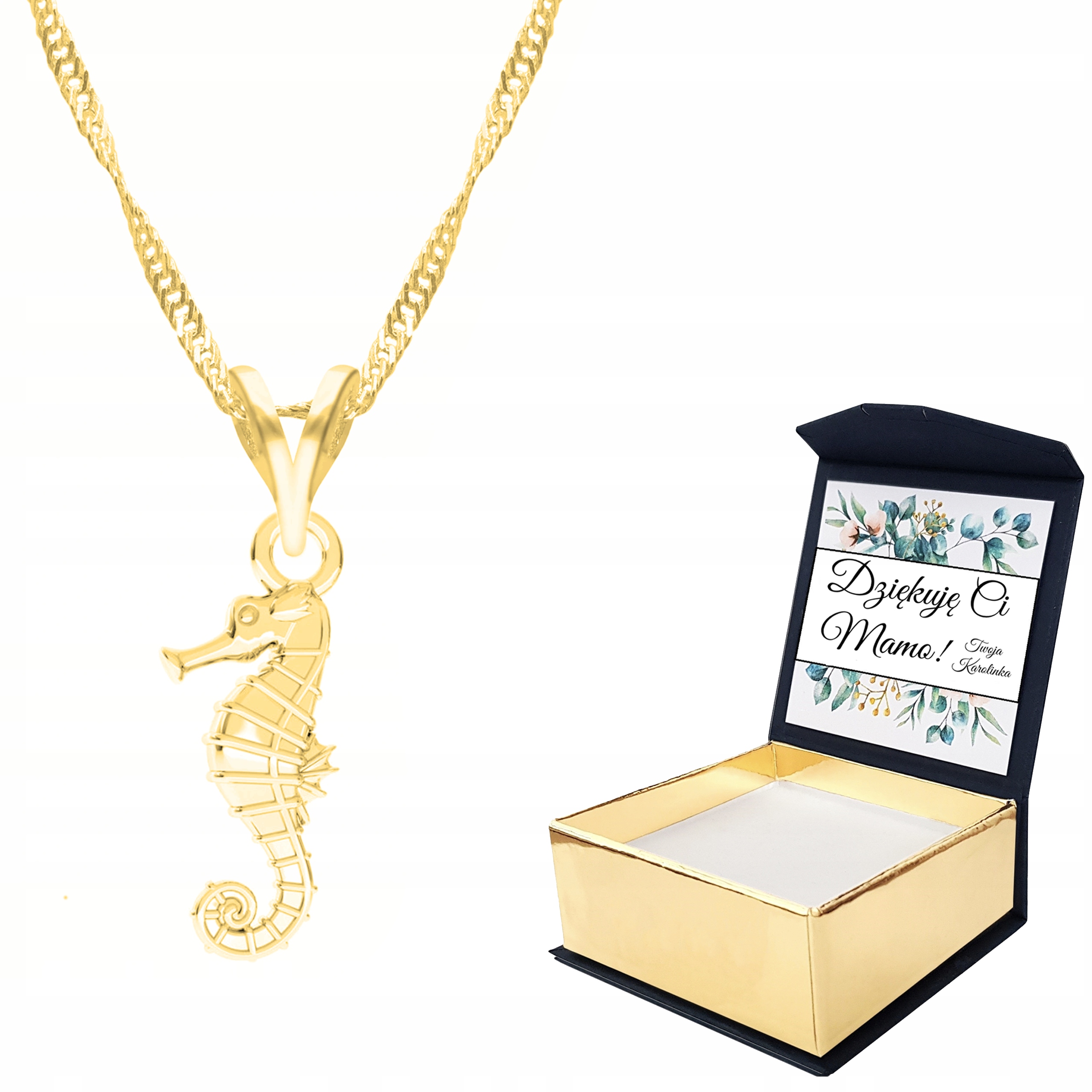 Zlatý náhrdelník mořský koník ryba Vlastní Potisk