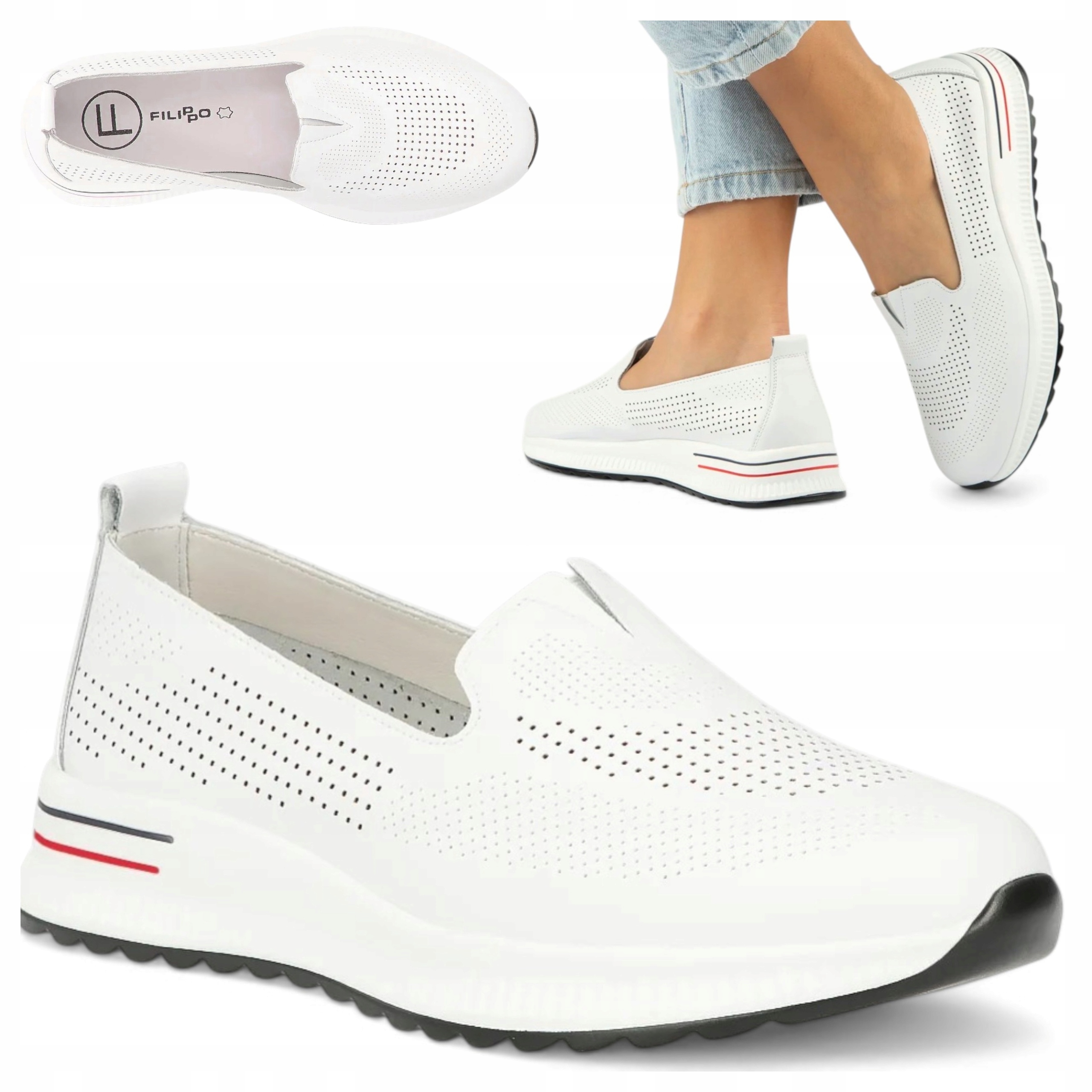 Dámské kožené mokasíny 36 Filippo Ažurové polobotky na platformě, bílé