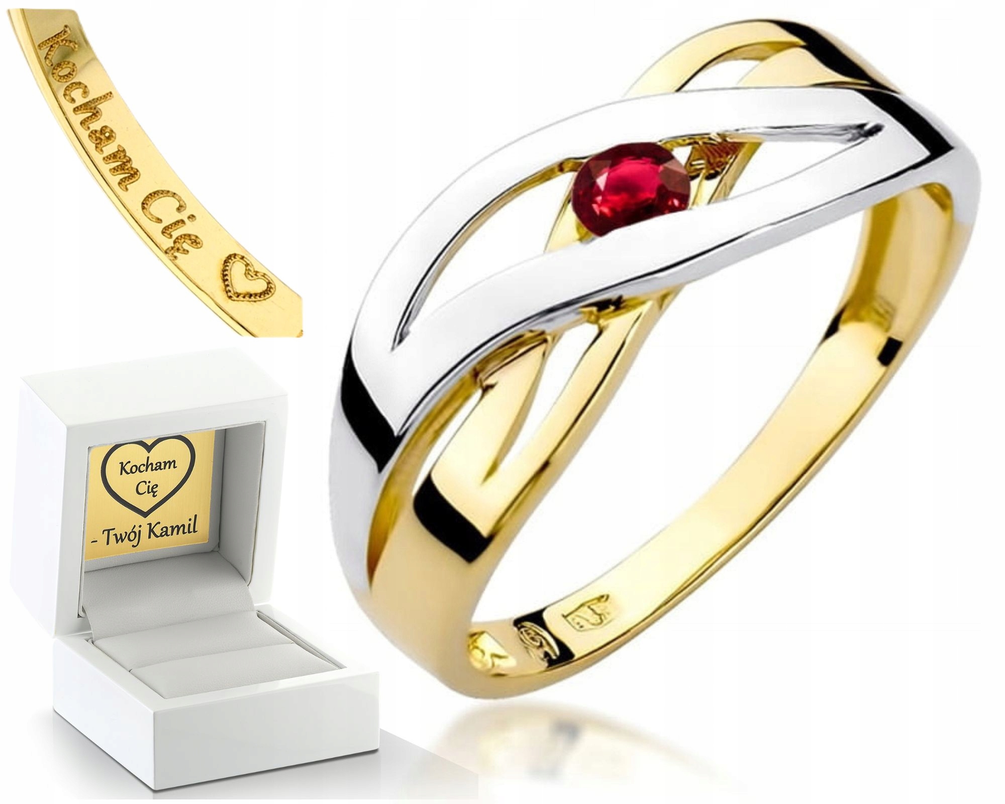 Žluté Zlato Prstýnek Na Zásnuby Rubín Brylant 585 Gravírování Dárek