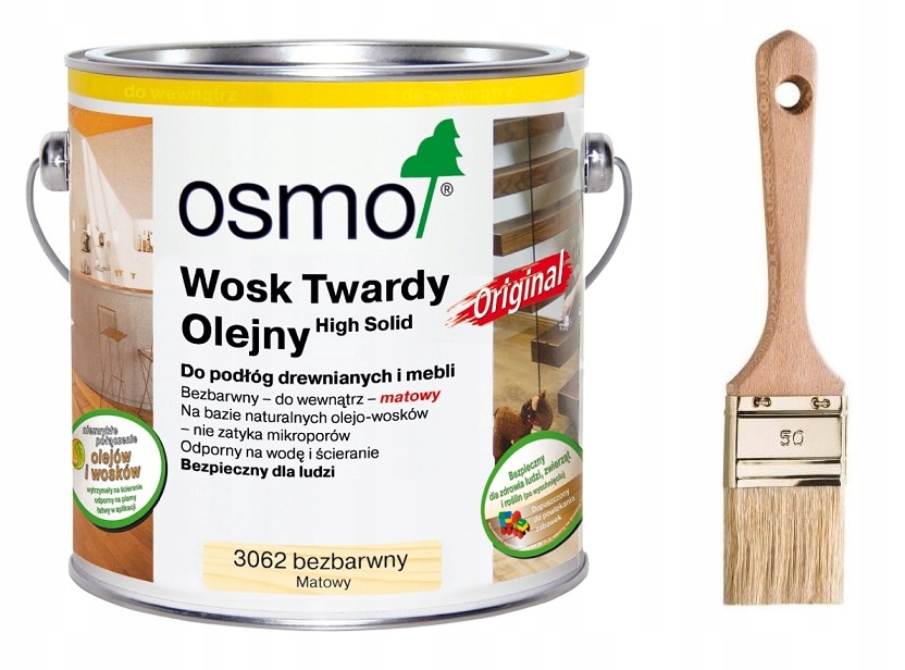 OSMO 3062 Wosk Twardy Olejny MATOWY 2,5L + Pędzel