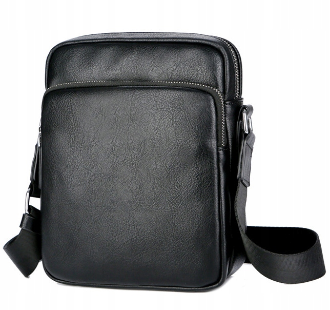 Torba Męska Skórzana Listonoszka na ramię 2 Komorowa Z Kieszenią Czarna