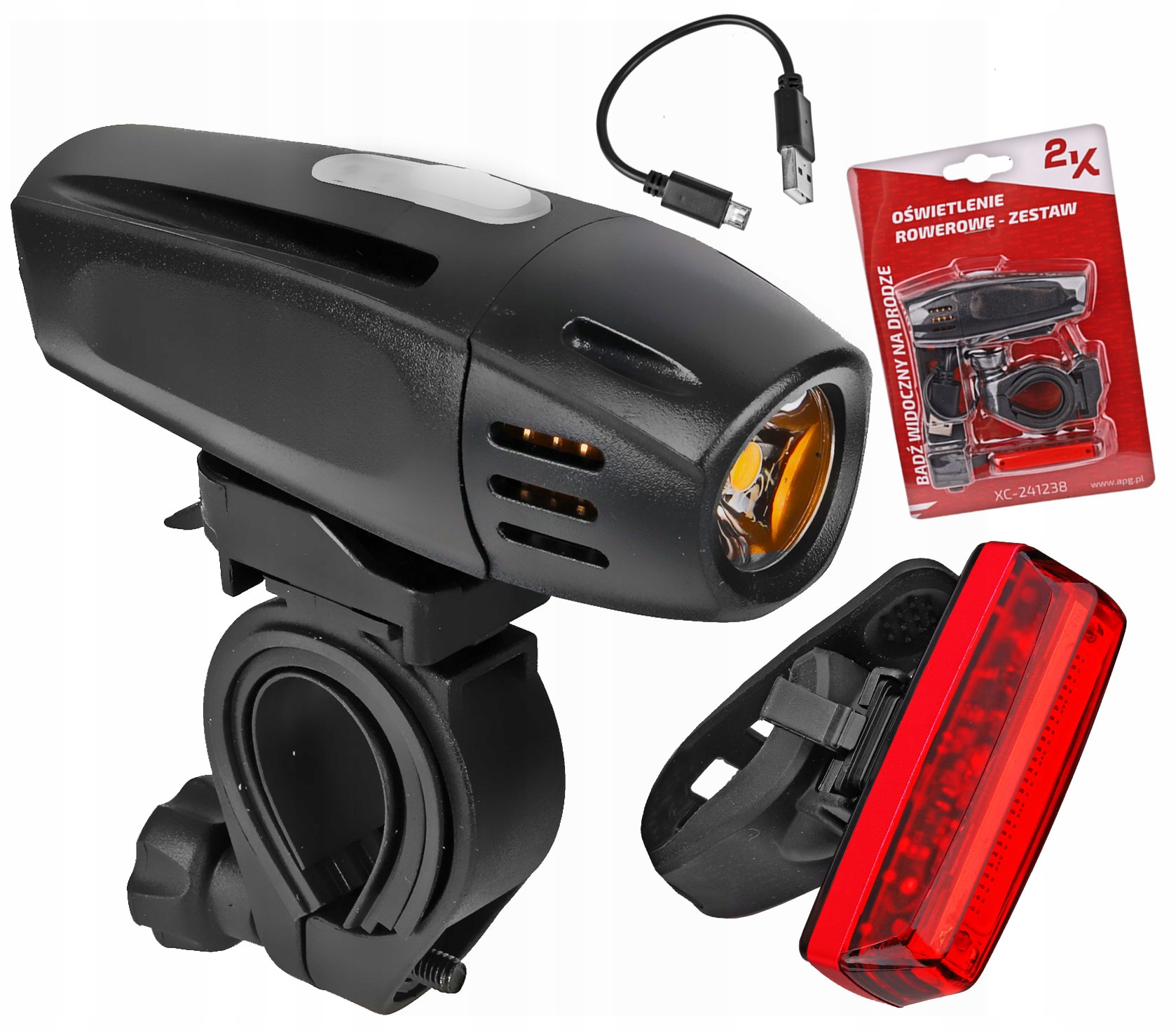 Sada světel XC-241238 Usb přední zadní 300/35lm