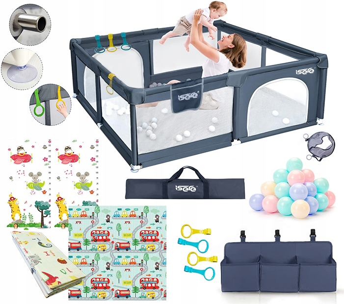 Kojec Dla Dzieci Isere Premium 150x180 Mata Piankowa Kulki Organizer Gąbki