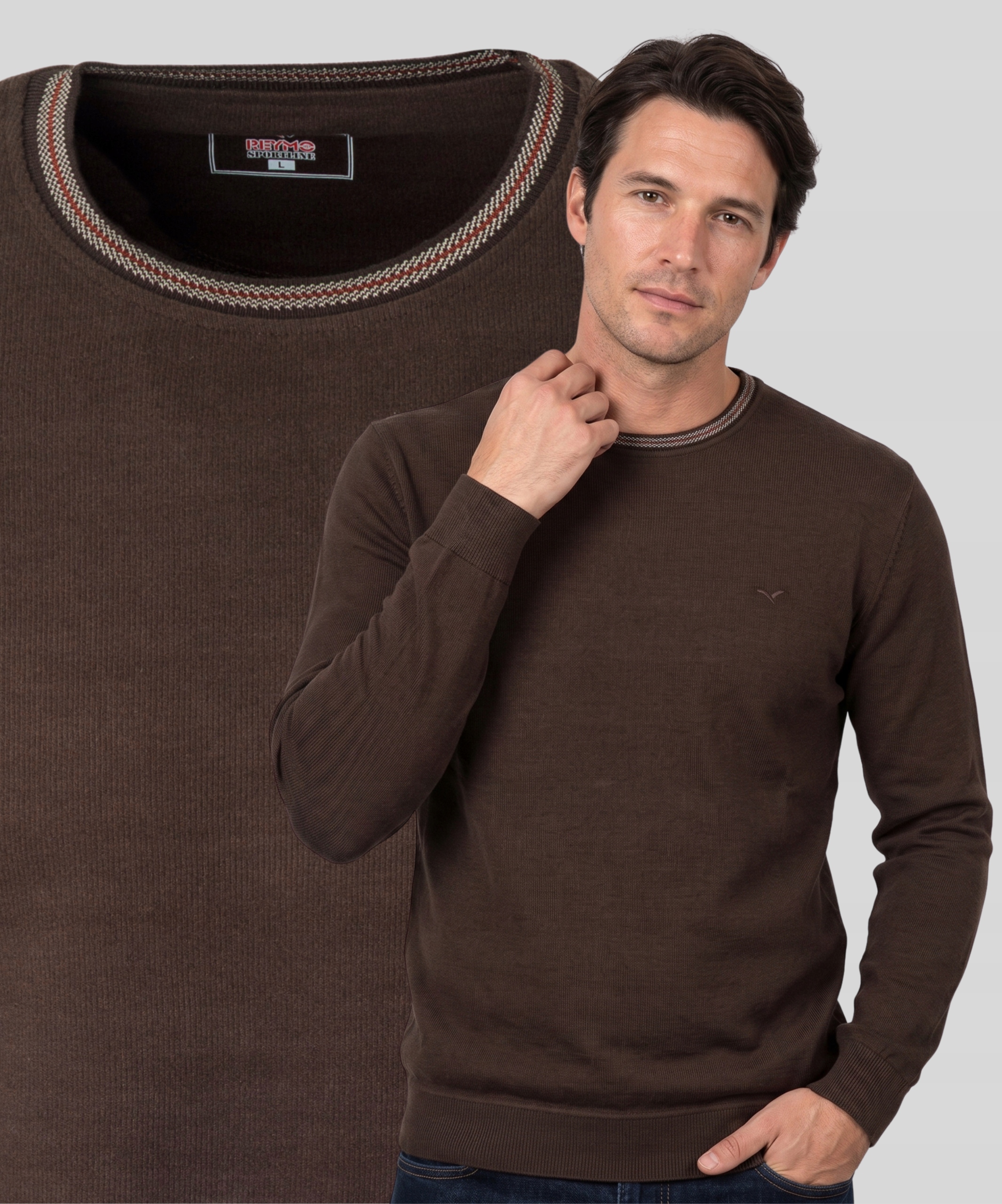 Bluza Męska Pod Szyję Bawełniana Brązowa Turecka Ciepła Zima Reymo R. XXL