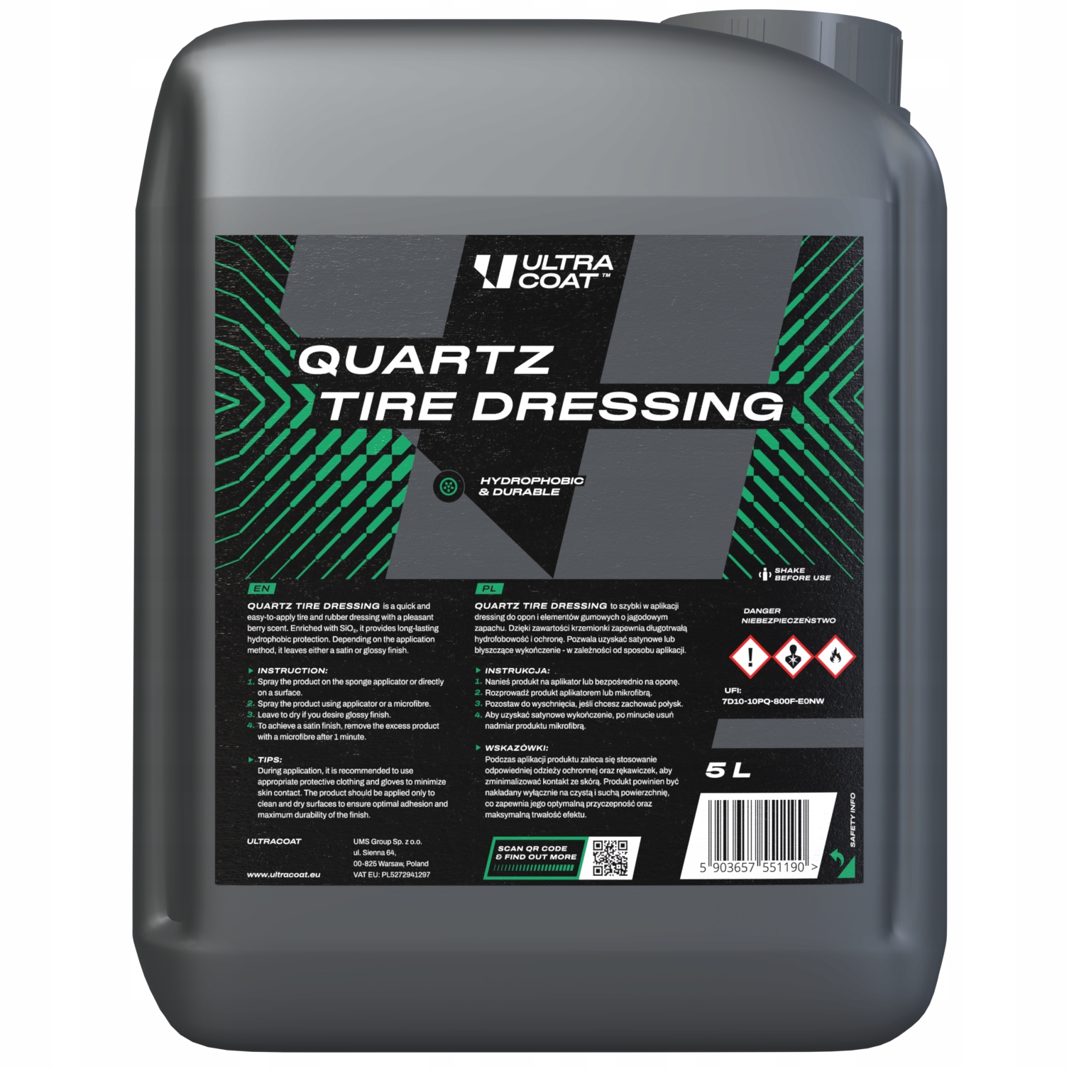 Ultracoat Quartz Tire Dressing Hydrofóbny dressing na pneumatiky 5L