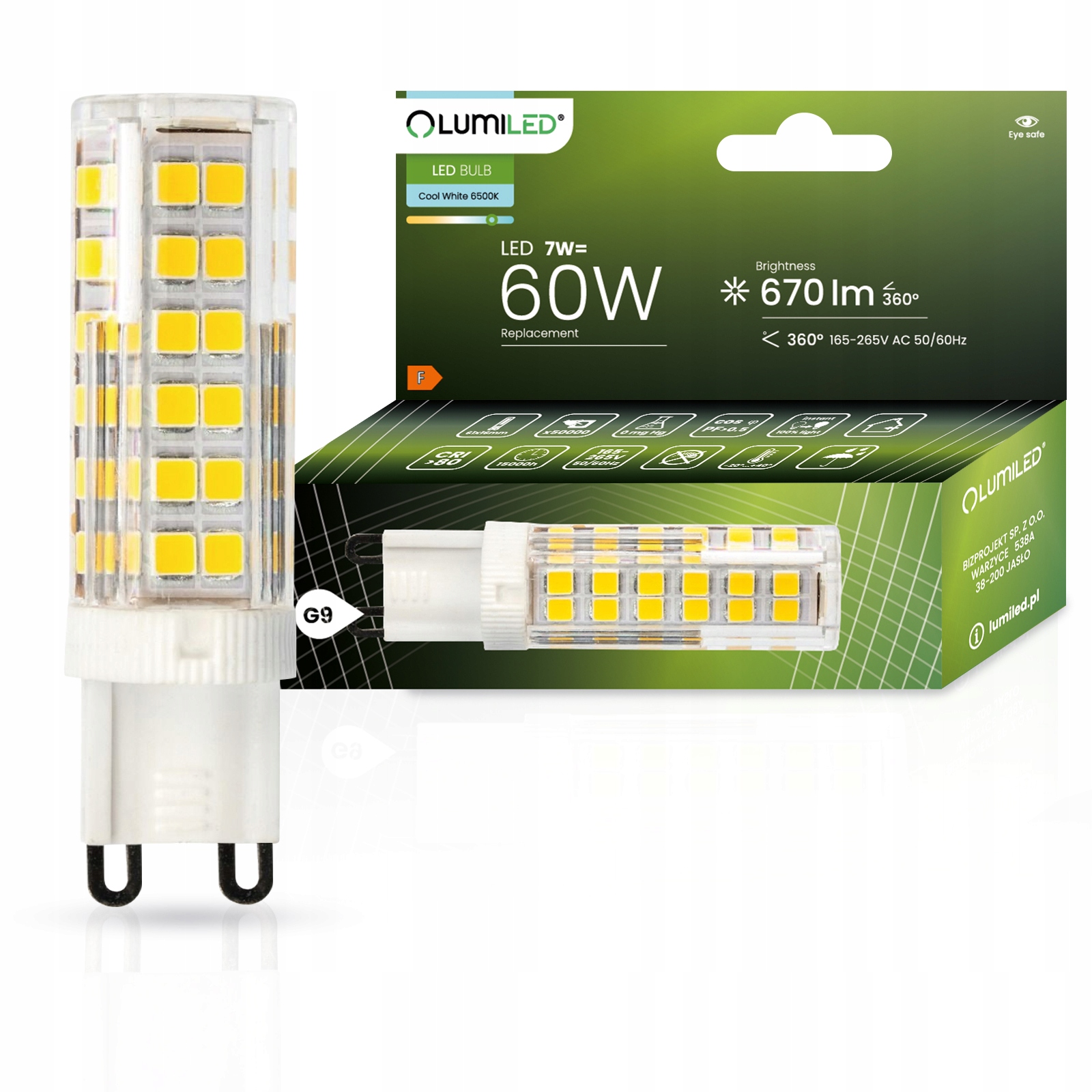 Żarówka LED G9 KAPSUŁKA 7W = 60W 6500K LUMILED