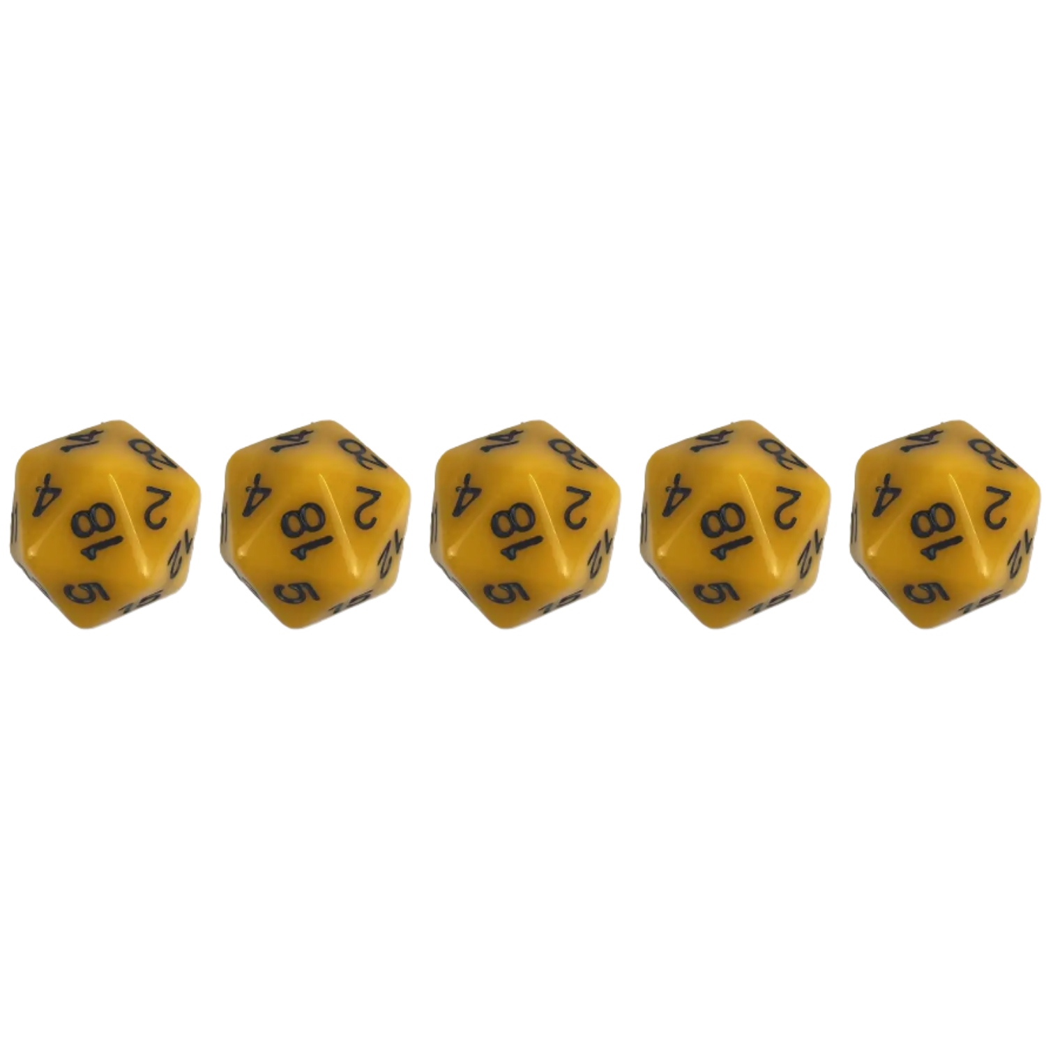 ZESTAW 5 KOSTEK K20 RPG ŻÓŁTA KOŚĆ DWUDZIESTOŚCIENNA