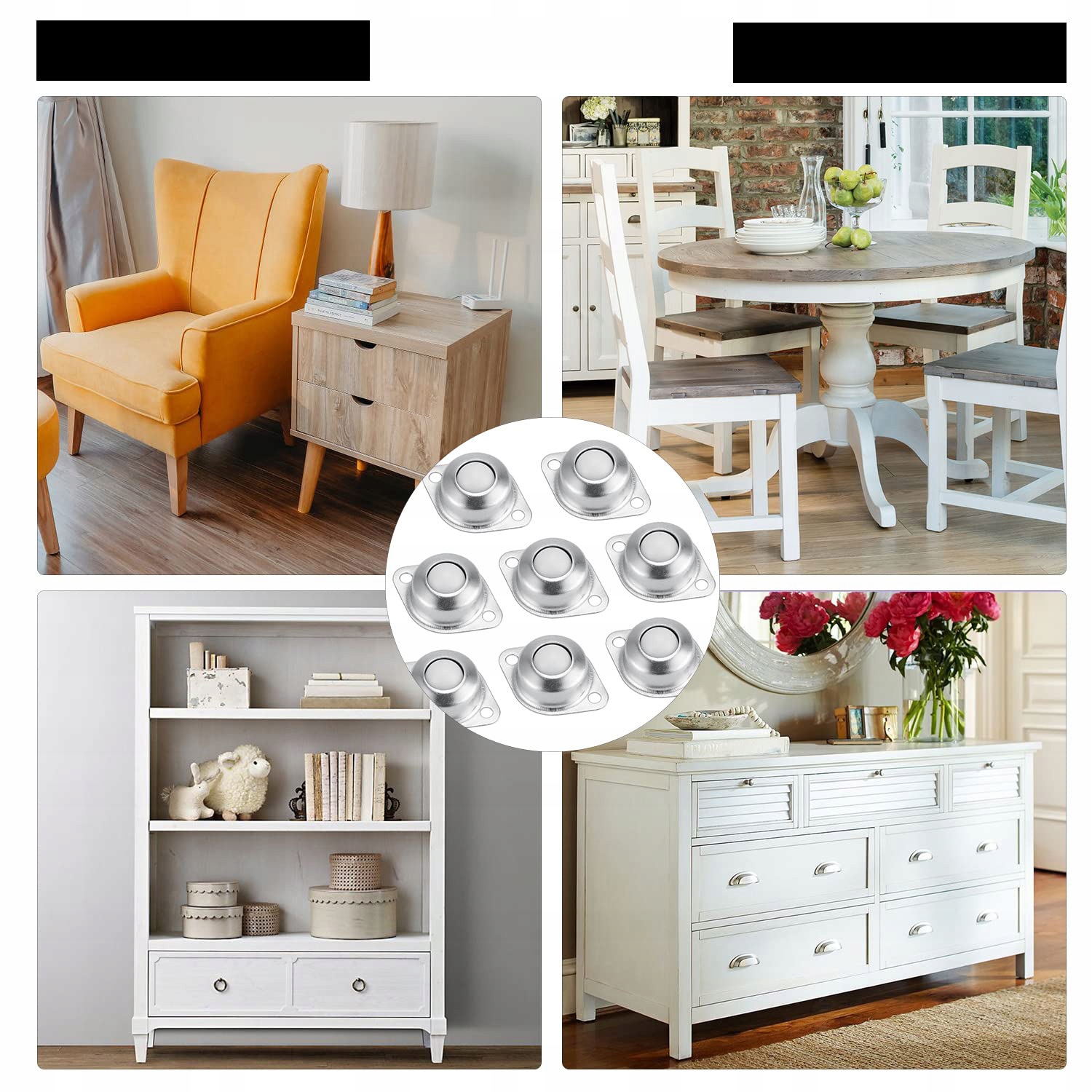 8 SZT. ROLEK KULKOWYCH Z ŁOŻYSKIEM KULKOWYM, NOŚNOŚĆ 20KG, DO MEBLI, BAGAŻU Mocowanie otwór z gwintem