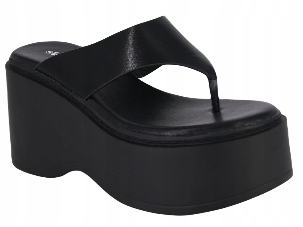 JAPONKI KLAPKI NA WYSOKIEJ PLATFORMIE CZARNE BUTY LETNIE DAMSKIE 39
