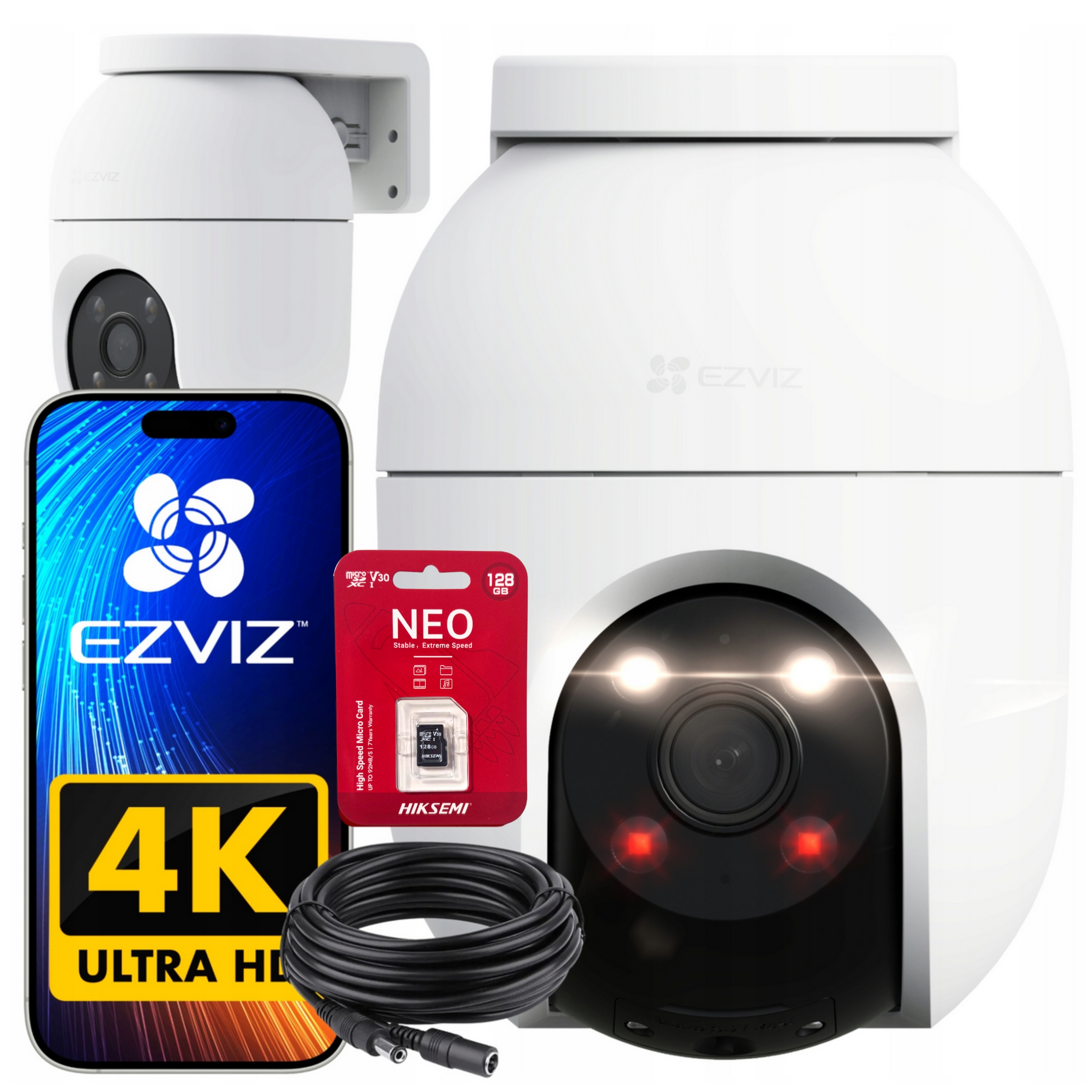 Kamera WiFi Obrotowa Ip Ezviz C8C 8MPX Detekcja Kabel 10m Karta 128GB