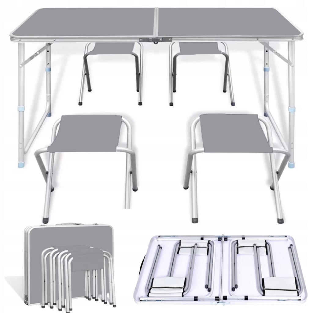 ZESTAW STOLIK TURYSTYCZNY STÓŁ SKŁADANY KEMPINGOWY GRAFITOWY + 4x KRZESŁA
