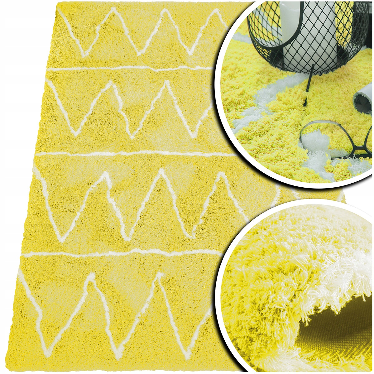 Žlutý Koberec Do Obývacího Pokoje Shaggy Nadýchaný Koberec Do Ložnice Velvet 80x150