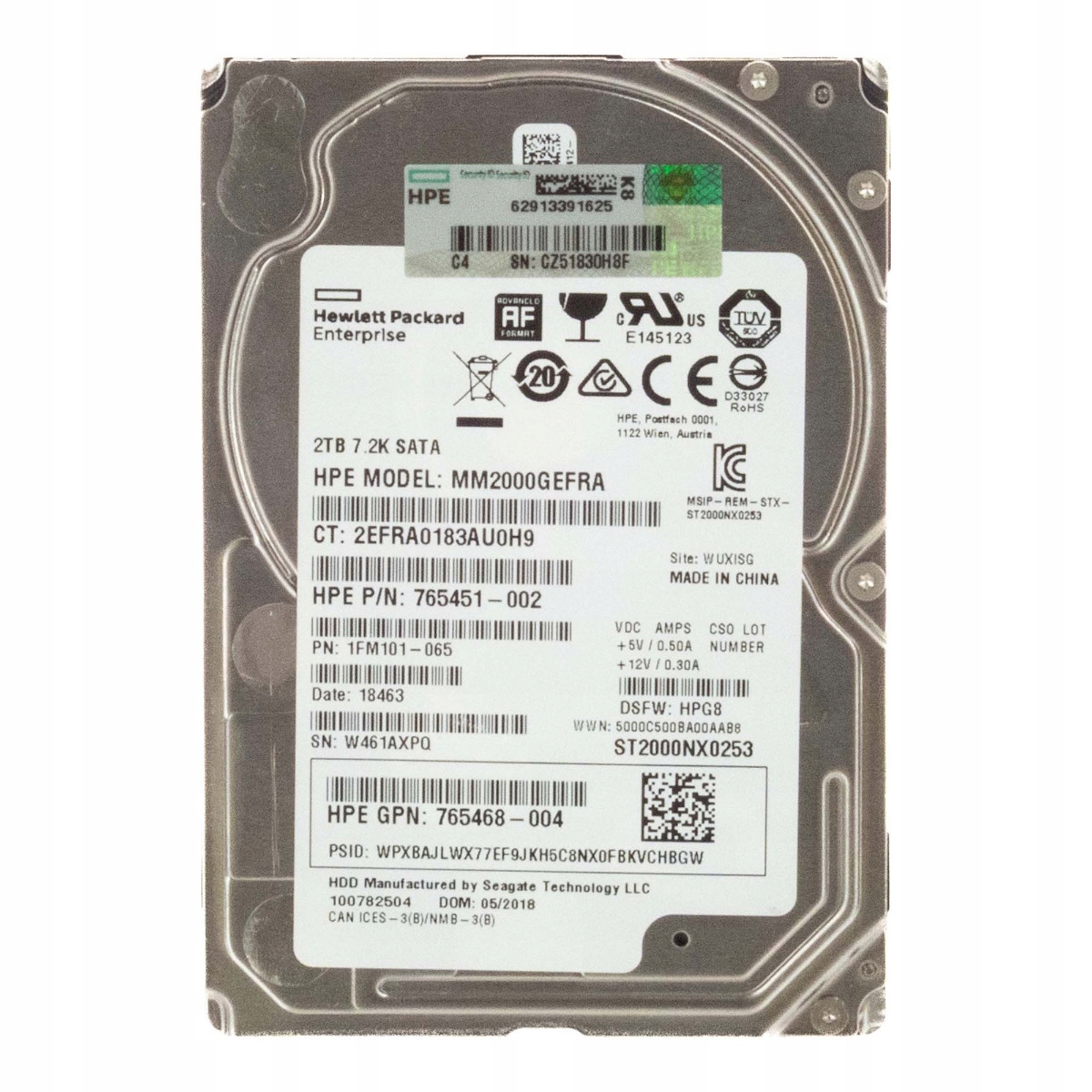 Hp 765451-002 2TB 7.2K 128MB Sata II 2.5'' MM2000 Gefra