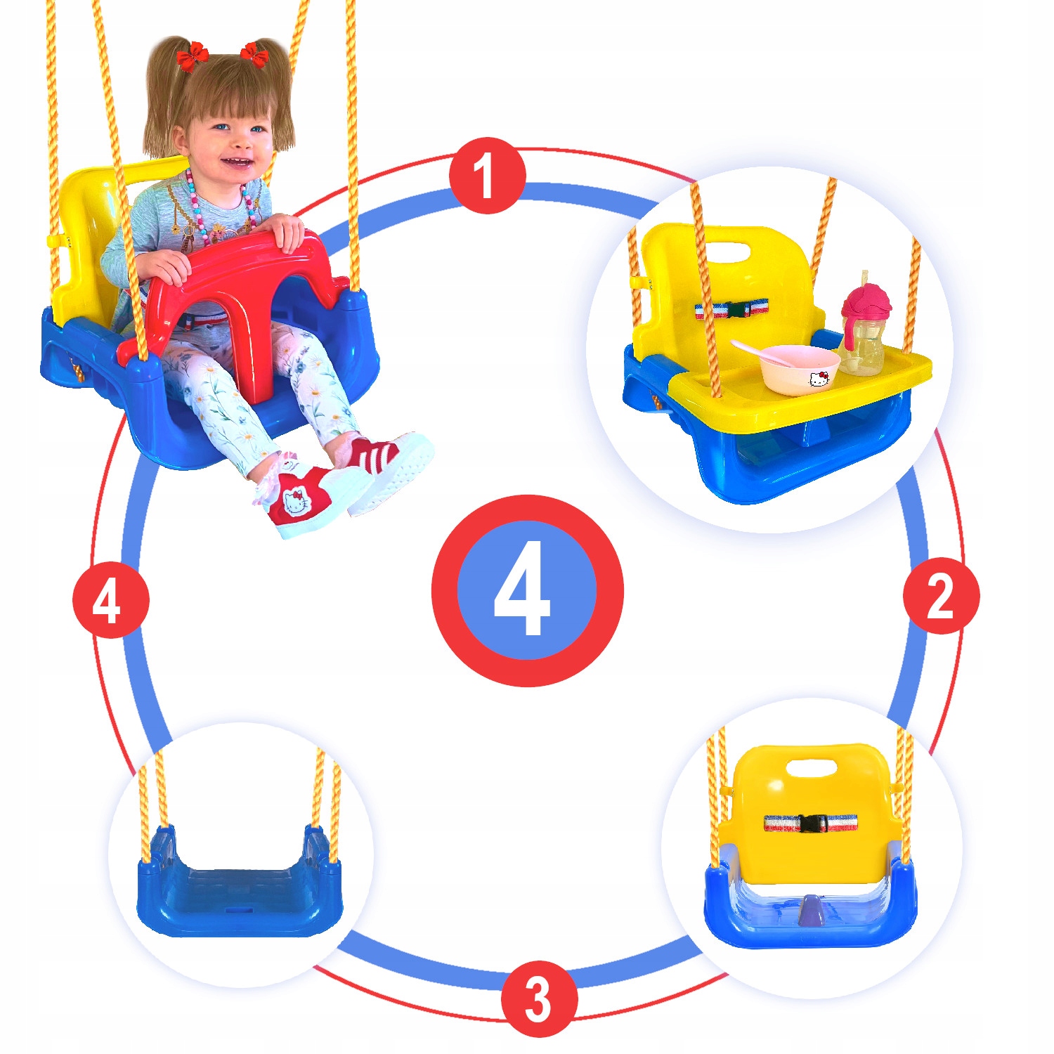 HUŚTAWKA DLA DZIECI OGRODOWA ZEWNĘTRZNA lub DOMOWA MODEL ZE STOLICZKIEM 4w1 Marka DM